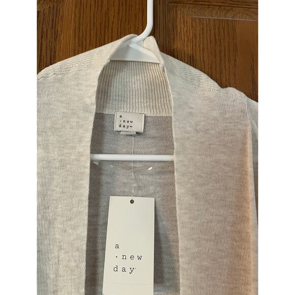 A New Day Beige Cardigan Open Front Knee Length Size Small PTP 22” Length 38” - Picture 3 of 4